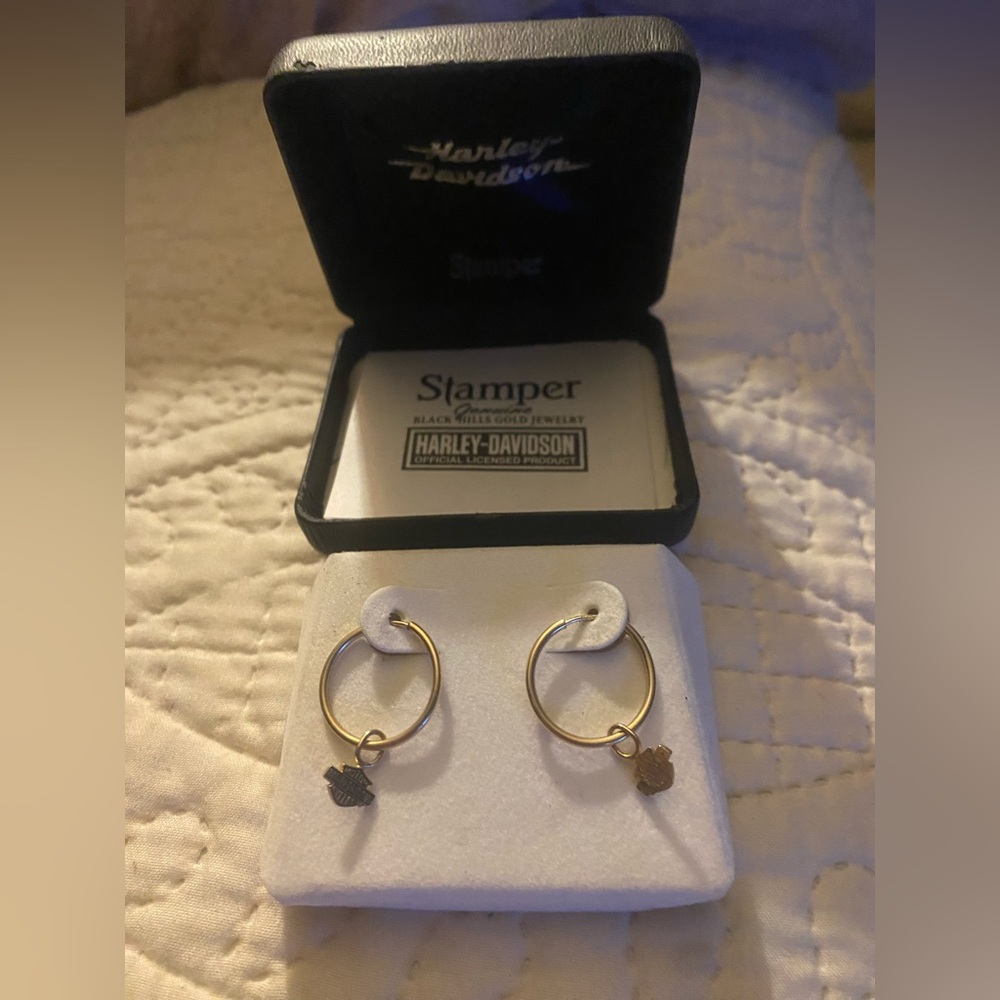 Harley Davidson 10Kt Gold Hoops Stamper